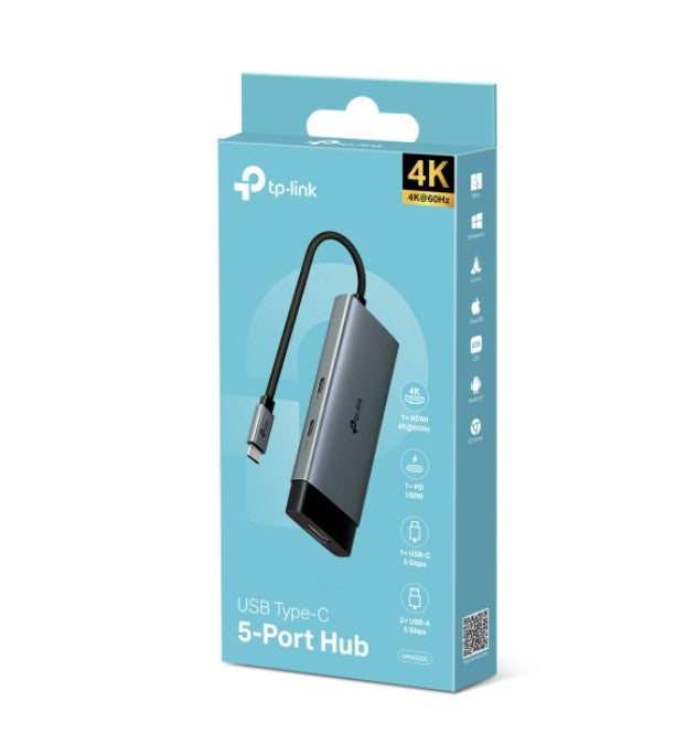 TP-Link UH5020C USB Type-C 5 in 1 Hub, 4K@60Hz HDMI, 100W Power Delivery, 1x USB-C Data Port, 2x USB-A Data Ports. UH5020C