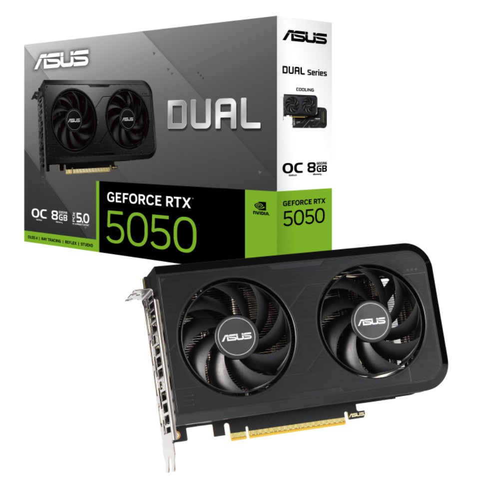 ASUS nVidia GeForce DUAL-RTX5050-O8G RTX5050 8GB GDDR6 OC Edition 2647MHz Boost Clock, RAM 20Gbps, 433 AI TOPs, Digital Max Resolution 7680 x 4320 DUAL-RTX5050-O8G