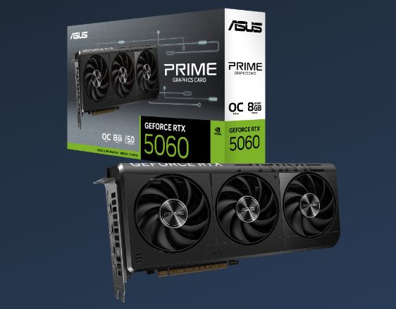 ASUS nVidia GeForce PRIME-RTX5060-O8G RTX5060 8GB GDDR7 OC Edition 2565 MHz Boost Clock, RAM 28Gbps, 630 AI TOPs, Digital Max Resolution PRIME-RTX5060-O8G