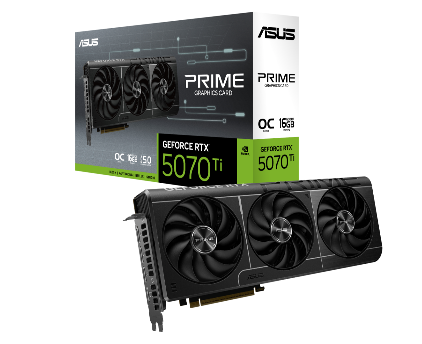 ASUS nVidia GeForce PRIME-RTX5070TI-O16G RTX 5070TI 16GB GDDR7 2527MHz Boost Clock 28 Gbps 256-bit Digital Max Resolution 7680 x 4320 PRIME-RTX5070TI-O16G