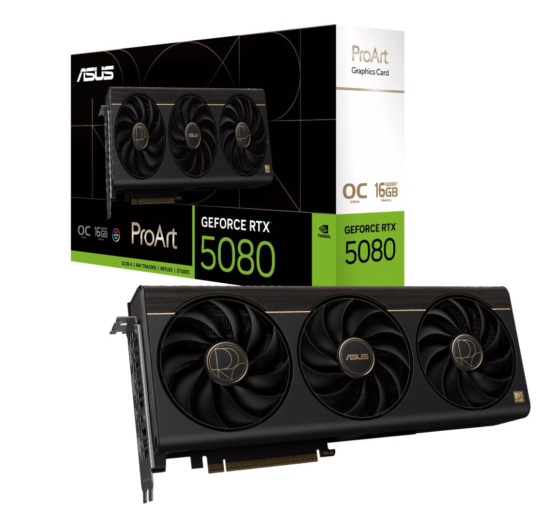 ASUS nVidia GeForce PROART-RTX5080-O16G RTX5080 16GB GDDR7 OC Edition 2700 MHz Boost Clock 30 Gbps 256-bit Digital Max Resolution 7680 x 4320 PROART-RTX5080-O16G