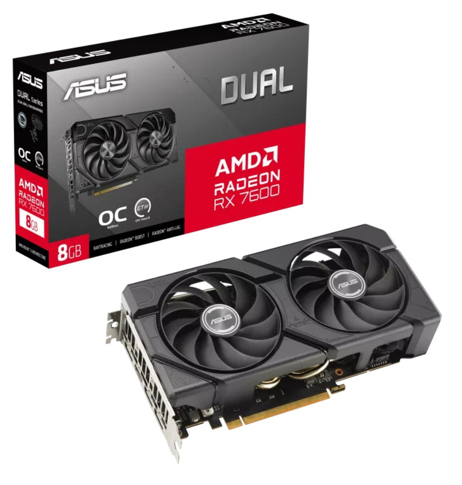 ASUS AMD Radeon DUAL-RX7600-O8G-EVO Edition 8GB GDDR6, PCIe 4.0, 2048 SP, 18Gbps 128-bit, Boost 2715MHz, HDMI 2.1, 3xDP 1.4a DUAL-RX7600-O8G-EVO