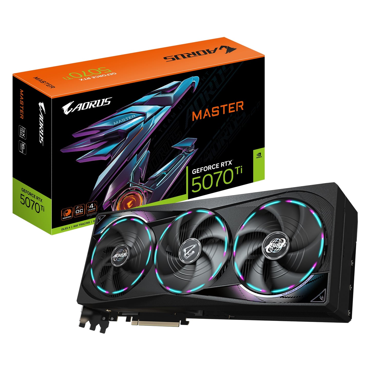 Gigabyte AORUS GeForce RTX 5070 Ti MASTER 16G, 2670 MHz, CUDA 8960, 28 Gbps, GDDR7, 256 bi, t PCI-E 5.0, PSU 750W, DisplayPort 2.1b x3 HDMI 2.1b x1 GV-N507TAORUS M-16GD