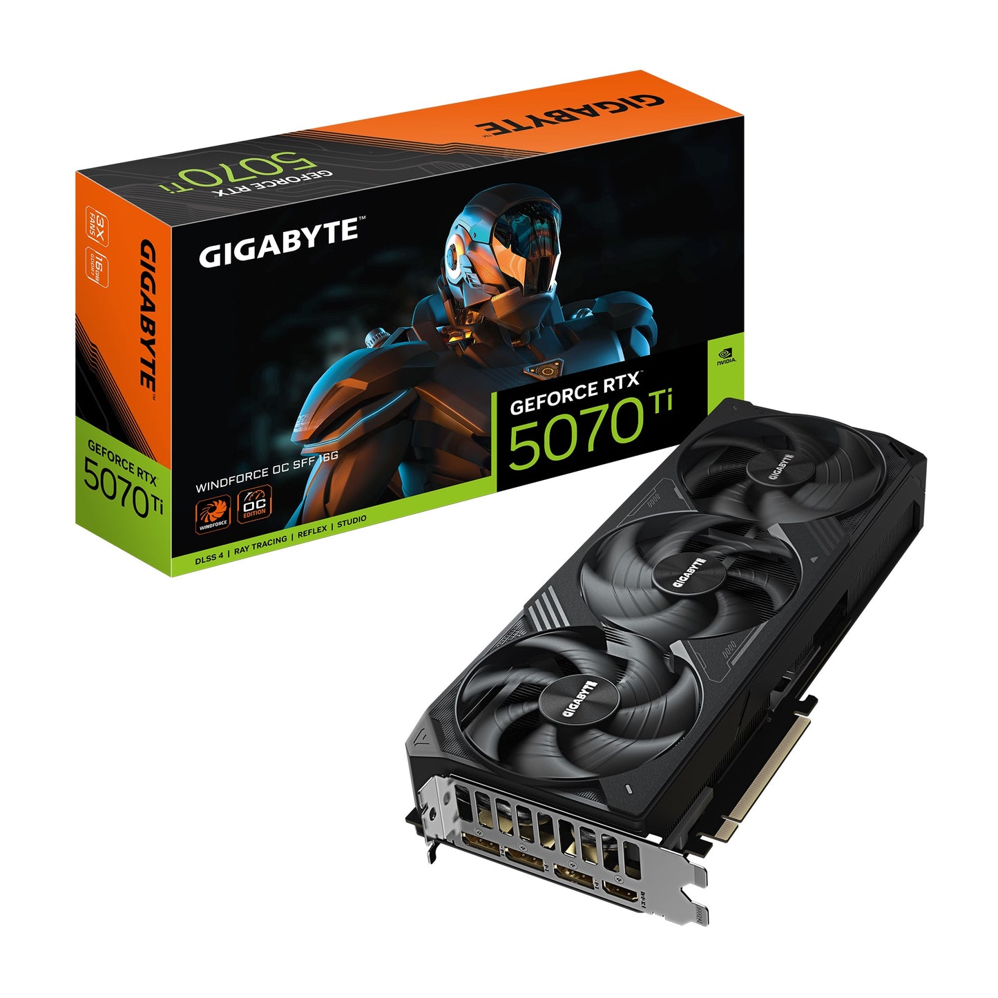 Gigabyte GeForce RTX 5070 Ti WINDFORCE OC SFF 16G, 2497 MHz, CUDA 8960, 28 Gbps, GDDR7, 256 bit, PCI-E 5.0, PSU 750W, DisplayPort 2.1b HDMI 2.1b x1 GV-N507TWF3OC-16GD