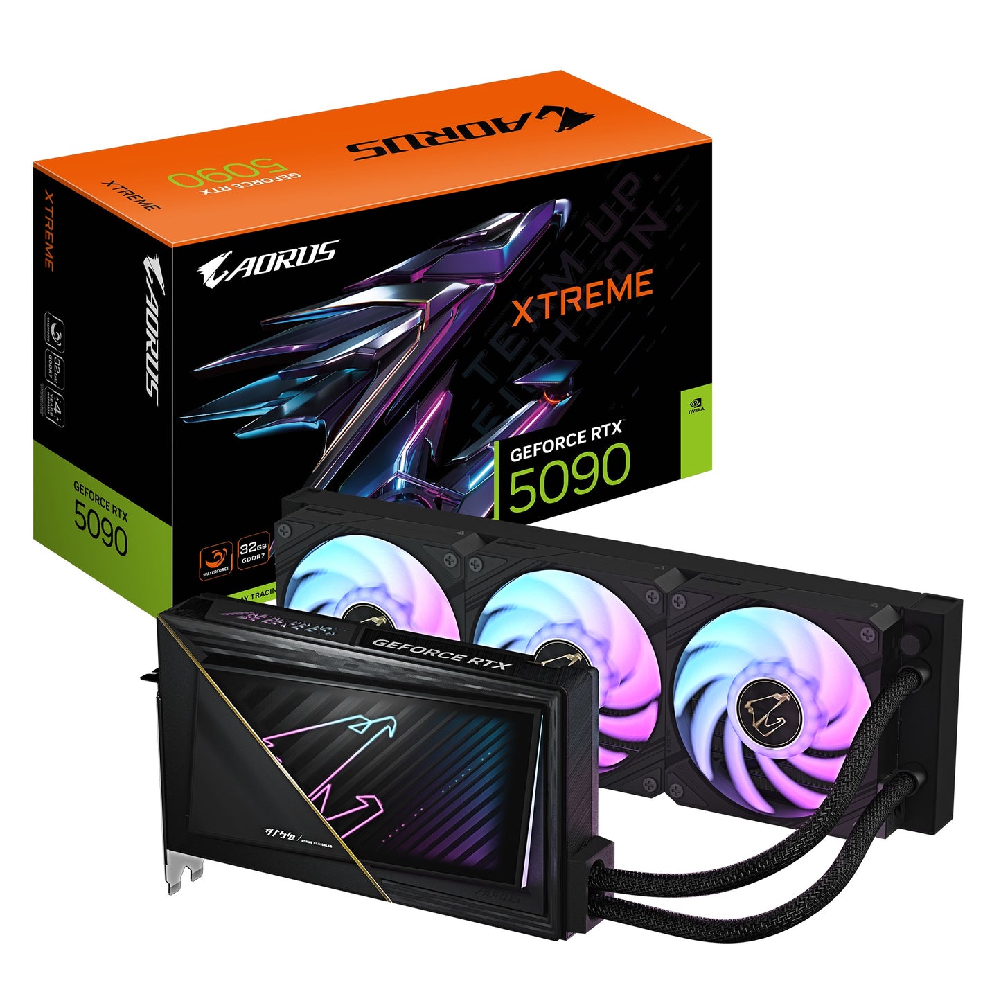 Gigabyte AORUS GeForce RTX 5090 XTREME WATERFORCE 32G, 2655 MHz, CUDA 21760, 28 Gbps, GDDR7, 512 bit, PSU 1000W, DisplayPort 2.1b *3 HDMI 2.1b *1 GV-N5090AORUSX W-32GD