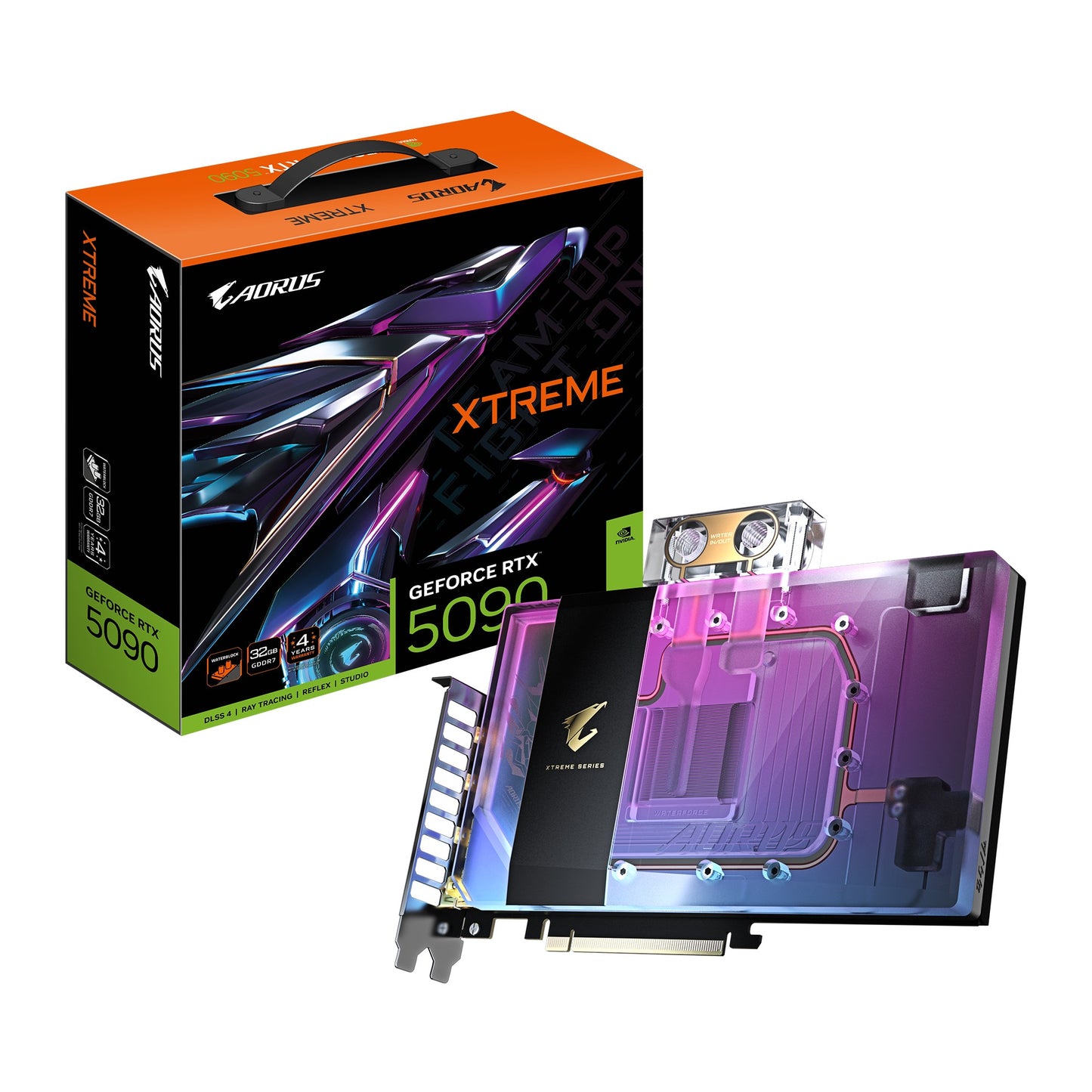 Gigabyte AORUS GeForce RTX 5090 XTREME WATERFORCE WB 32G, 2655 MHz, CUDA 21760, 28 Gbps, GDDR7, 512 bit, PSU 1000W, DisplayPort 2.1b *3 HDMI 2.1b *1 GV-N5090AORUSX WB-32GD