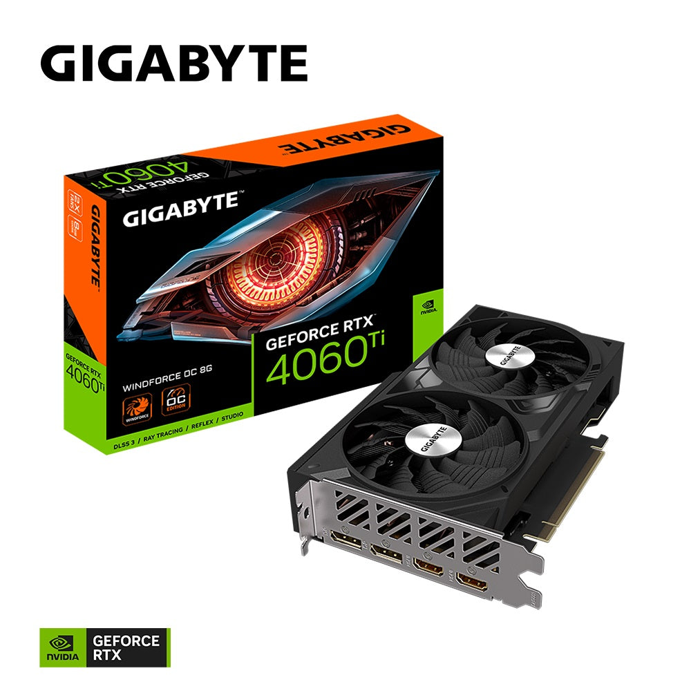 Gigabyte nVidia GeForce RTX 4060 Ti WINDFORCE OC 8G, 2550 MHz, CUDA 4352, 18 Gbps, GDDR6, 128 bit, PCI-E 4.0, PSU 500W, DisplayPort 1.4a*2 HDMI 2.1a*2 GV-N406TWF2OC-8GD