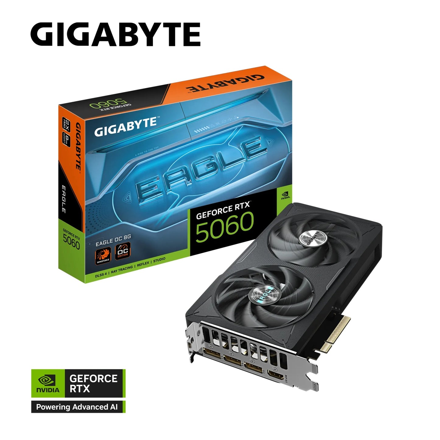 Gigabyte GeForce RTX GV-N5060EAGLEMAX OC-8GD, GDDR7, 2550MHz, 3840CUDA, 28Gbps, PCI-E 5.0, PSU 550W, 8 Pin*1, DisplayPort 2.1b *3, HDMI 2.1b *1 GV-N5060EAGLEMAX OC-8GD