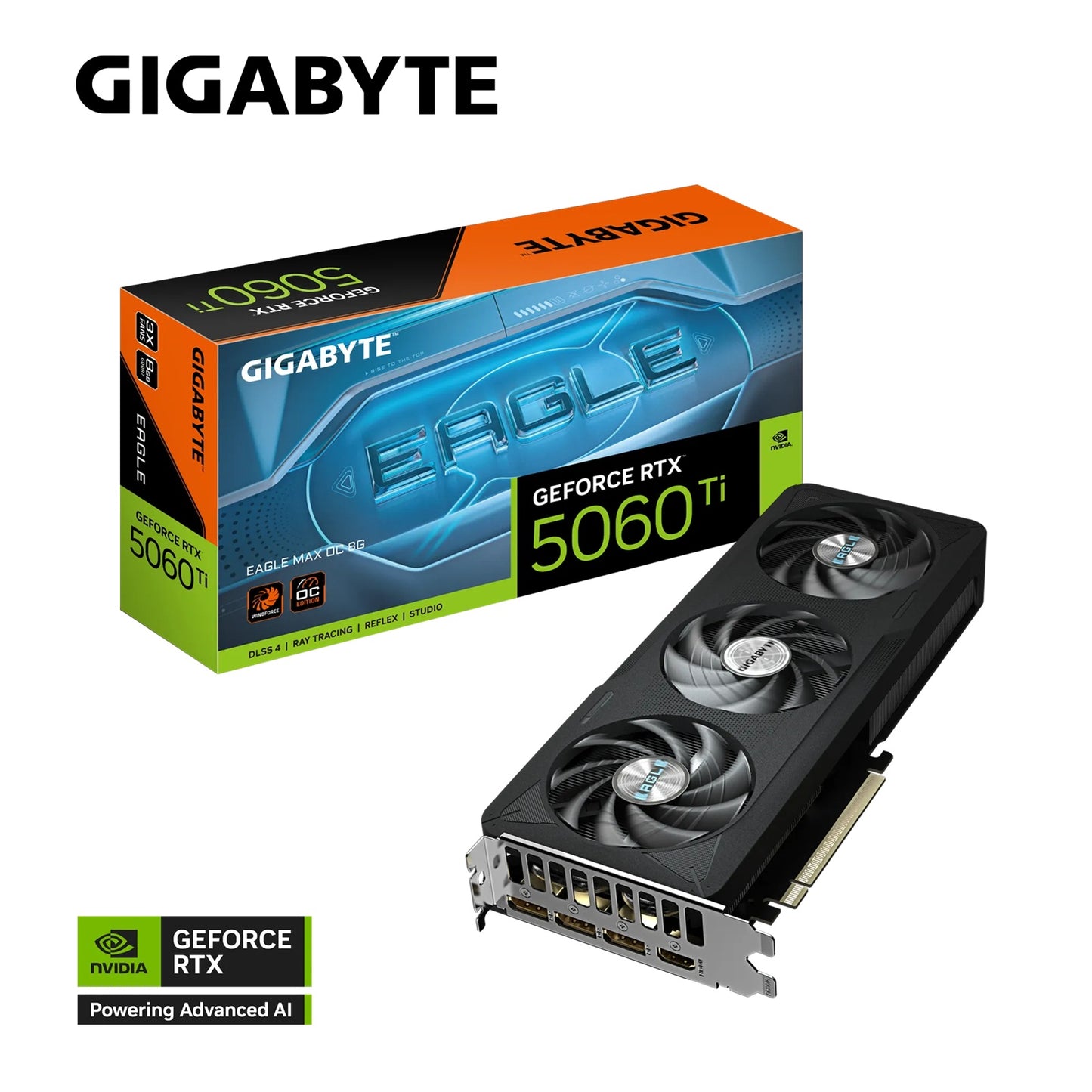Gigabyte GeForce RTX 5060 Ti EAGLE MAX OC 8G, 2617 MHz, CUDA 4608, 28 Gbps, GDDR7, 128 bit, PCI-E 5.0, PSU 650W, DisplayPort 2.1b *3 HDMI 2.1b *1 GV-N506TEAGLEMAX OC-8GD