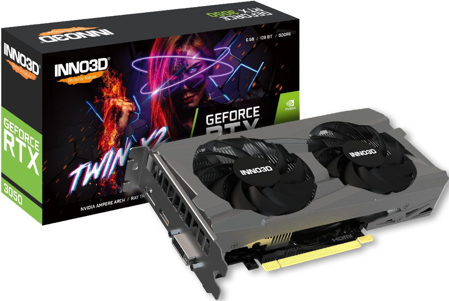 INNO3D nVidia GeForce RTX 3050 6GB TWOM X2 V2 GDDR6, 1470MHz Boost Clock, RAM 14Gbps, 1xDP, 1xHDMI, 1x DVI N30502-06D6-1880VA60