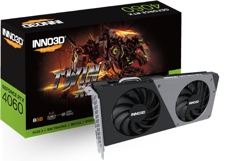 INNO3D nVidia GeForce RTX 4060 TWIN X2 V2 8G GDDR6, 2460MHz Boost Clock, RAM 17Gbps, 3xDP+HDMI, 250x118x42mm (4060) N40602-08D6-173061N