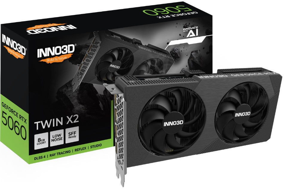 INNO3D nVidia GeForce RTX 5060 TWIN X2 OC V2 8GB GDDR7, 2527MHz Boost Clock, RAM 28Gbps, 3xDP, 1xHDMI 225x116x41mm N50602-08D7X-195071N