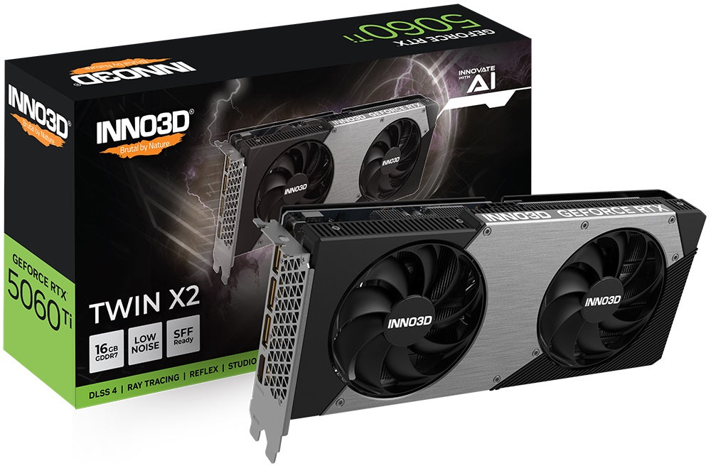INNO3D nVidia GeForce RTX 5060 Ti TWIN X2 16GB GDDR7, 2572MHz Boost Clock, RAM 28Gbps, 3xDP, 1xHDMI 250x116x41mm N506T2-16D7-191073N