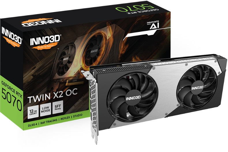 INNO3D nVidia GeForce RTX 5070 TWIN X2 OC 12GB GDDR7 2542 MHz Boost Clock, RAM 28 Gbps, 3x DP, 1xHDMI 250x116x41mm N50702-12D7X-195064N