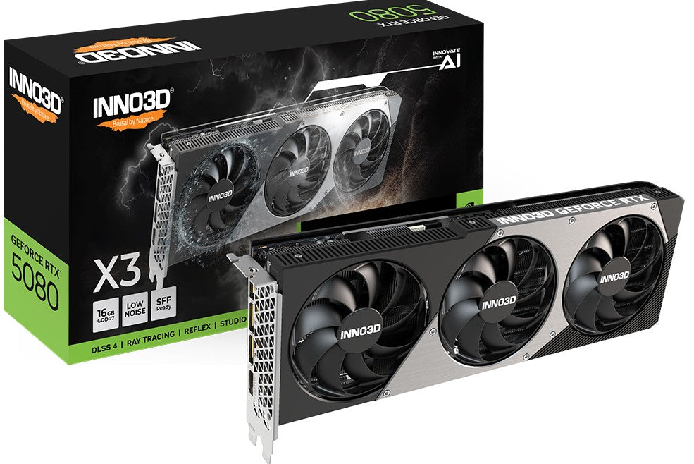 INNO3D nVidia GeForce RTX 5080 X3 16GB GDDR7 2617 MHz Boost Clock, RAM 30 Gbps, 3x DP, 1xHDMI 300x116x41mm Dual Slot N50803-16D7-176068N