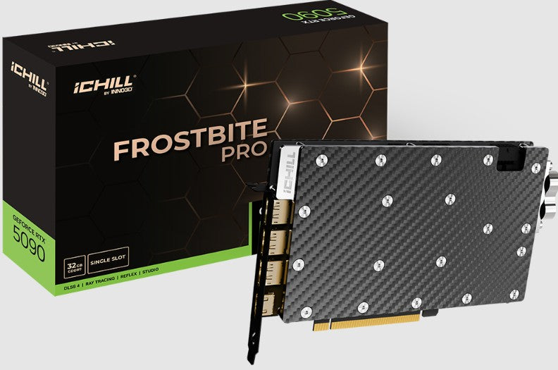 INNO3D nVidia GeForce RTX 5090 ICHILL Frostbite PRO 32GB GDDR7 2407MHz Boost, 3xDP, 1xHDMI 223x134x20mm One Slot (Custom Loop System Required) C50903-32D7X-1759FBP