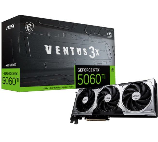 MSI nVidia GeForce RTX 5060 Ti 16G VENTUS 3X OC, PCI Express Gen 5 x 16, . Boost: 2602 MHz, CUDA 4608 Units, 16GB GDDR7, HDMI x 1 GeForce RTX 5060 Ti 16G VENTUS 3X OC