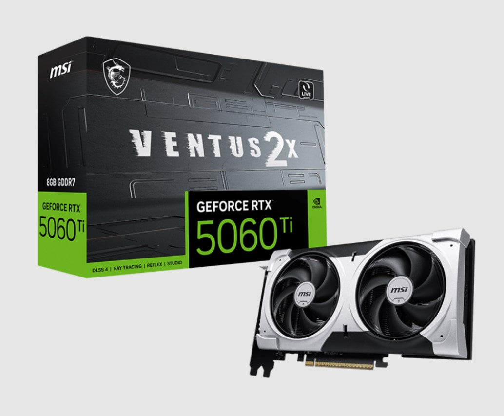 MSI nVidia GeForce RTX 5060 Ti 8G VENTUS 2X PLUS, PCI Express Gen 5 x16 (uses x8), Boost: 2572 MHz, CUDA 4608 Units, 8GB GDDR7, HDMI x 1 GeForce RTX 5060 Ti 8G VENTUS 2X PLUS