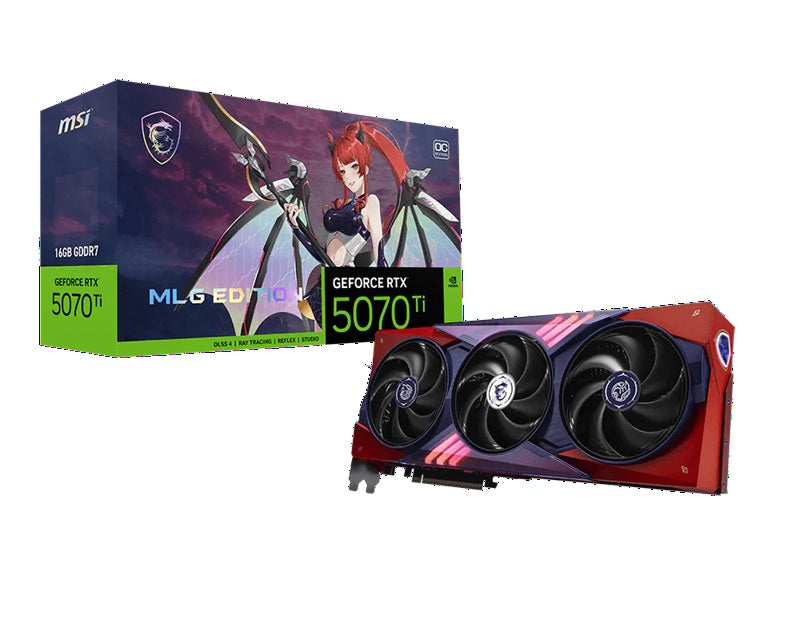 MSI nVidia GeForce RTX 5070 Ti 16G MLG EDITION OC, 8960 CUDA, 16GB GDDR7 256-bit, 28Gbps, 2580MHz, PCIe 5.0, DPx3, HDMI2.1b, 300W, 3yr wty GeForce RTX 5070 Ti 16G MLG EDITION OC