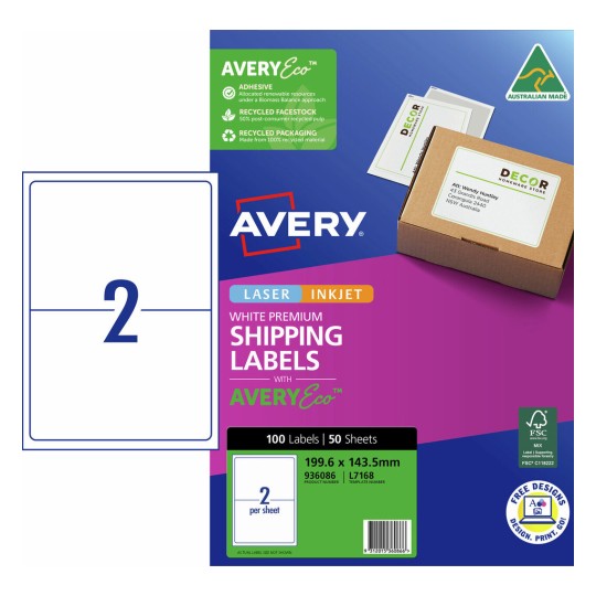 Avery Inkjet Label J8168 2UP Pk50 - 936086