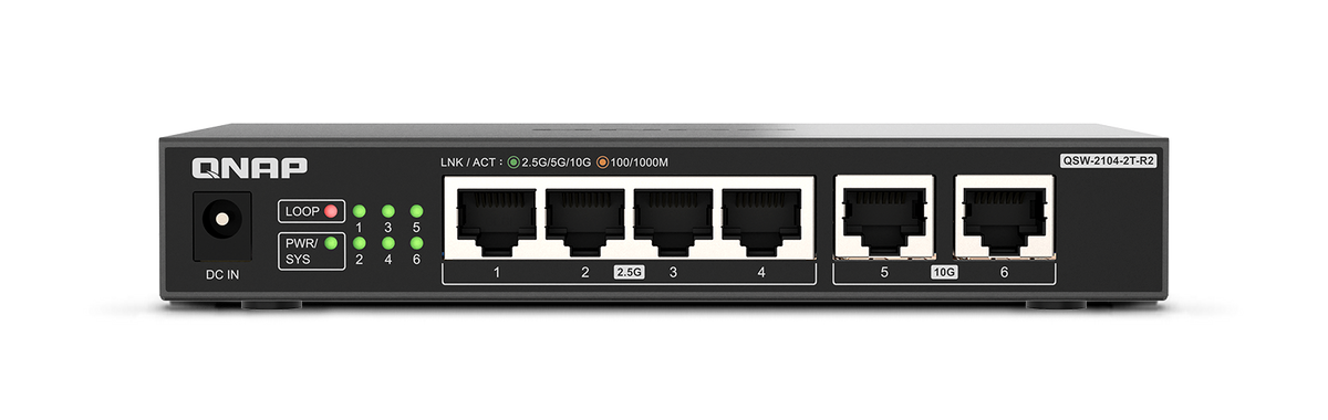 QNAP QSW-2104-2T-R2, 2 ports 10GbE RJ45, 5 ports 2.5GbE RJ45, unmanaged switch, 2 Years WTY QSW-2104-2T-R2