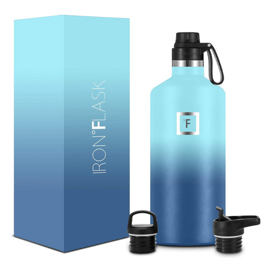 Iron Flask Narrow Mouth Bottle with Spout Lid, Blue Waves, 64oz/1900ml IRO-FGS-A044-01-AL1US