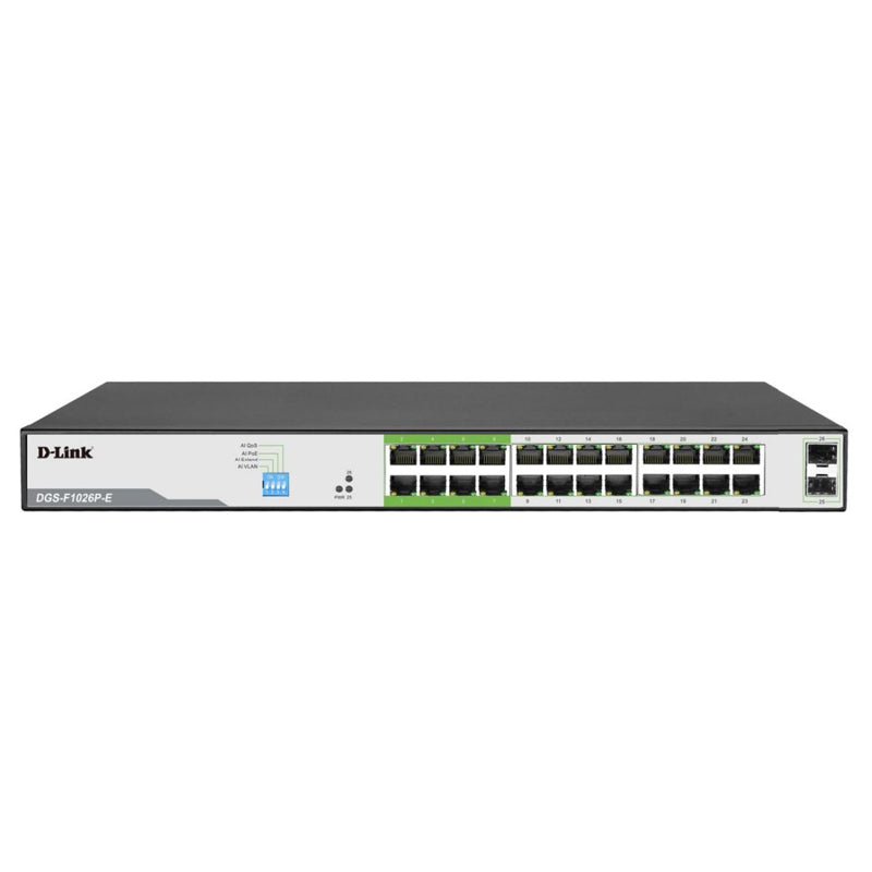 D-Link DGS-F1026P-E 26-Port Gigabit PoE Switch, 24 PoE+, 2 Uplinks DGS-F1026P-E