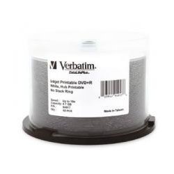 Verbatim DVD+R 4.7GB 50 Pk Spindle, White Wide, Inkjet Printable, 16x 94917