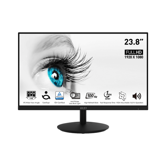 MSI MP242A 23.8" FHD IPS Monitor, 100Hz, 1ms, DP, HDMI, VGA, Speakers, 3 Yr  9S6-3PA1CT-082