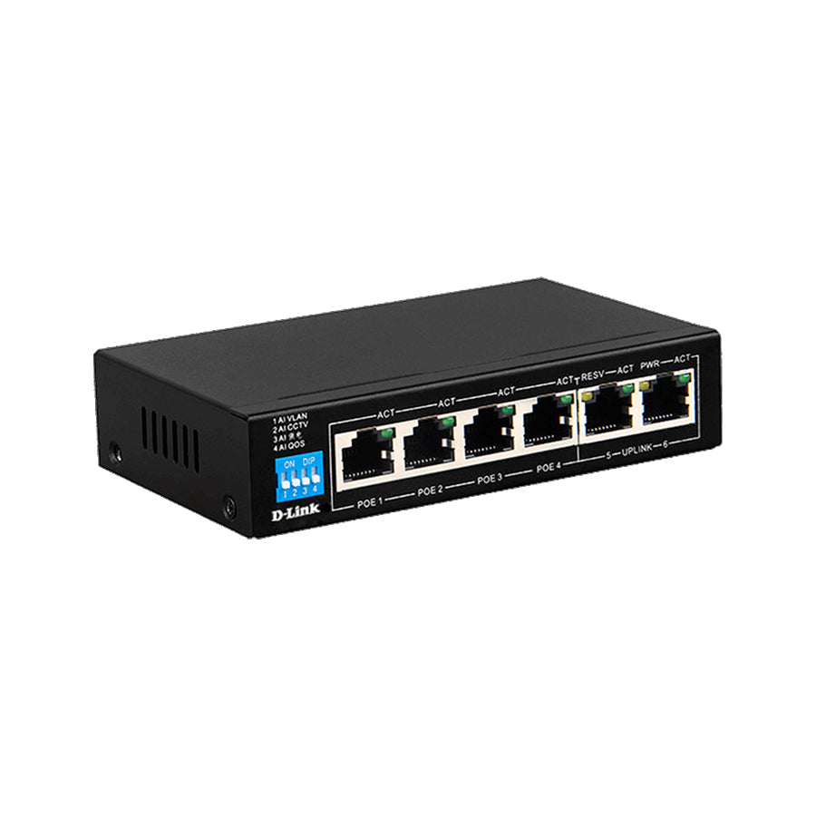 D-Link DGS-F1006P-E 6-Port Gigabit PoE Switch, 4 Long Reach PoE, 2 Uplink DGS-F1006P-E