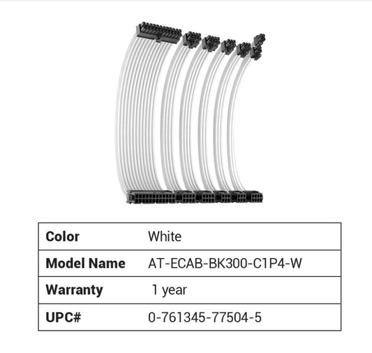 Antec CIP4 Cable Kit White - 6 Pack, 24ATX, 4+4 EPS, 16AWG Thicker, High Performance 300mm long Length. Premium Sleeved & Universal AT-ECAB-BK300-C1P4-W1