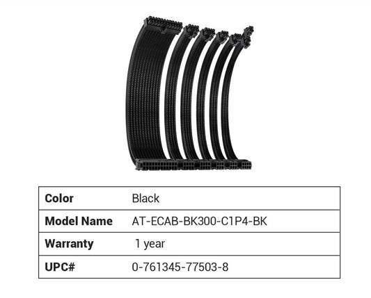 Antec CIP4 Cable Kit Black - 6 Pack, 24ATX, 4+4 EPS, 16AWG Thicker, High Performance 300mm long Length. Premium Sleeved & Universal AT-ECAB-BK300-C1P4BK