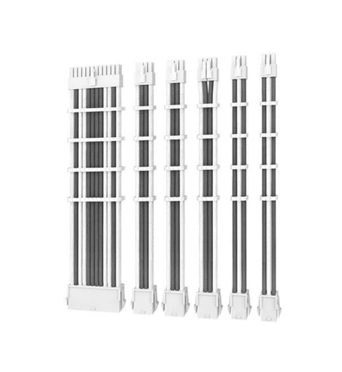 (LSAntec CIP4 Cable Kit White Grey - 6 Pack, 24ATX, 4+4 EPS, 16AWG Thicker, High Performance 300mm long Length. Premium Sleeved & Universal AT-ECAB-W300-C1P4-W/GY