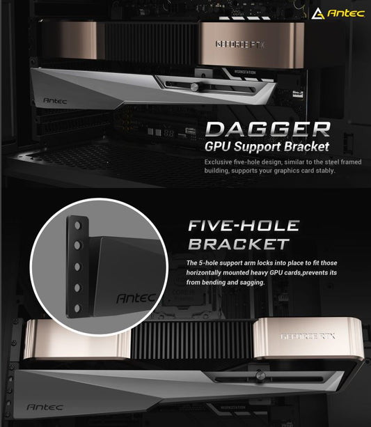Antec IGPU, VGA Bracket Holder. Solid Construction & durability - Black Aluminum Alloy Metal. Magnetic Non-Slip Base, Tool Free. Stable Rubber Pad (LS  AT-IGPUH-BK