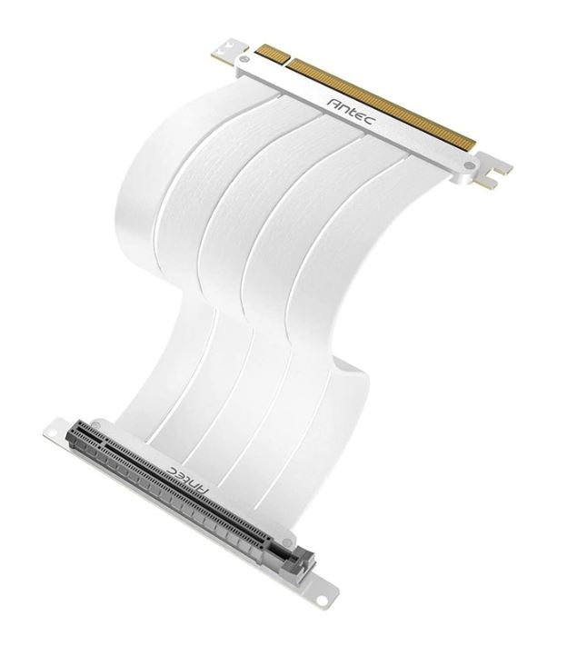 (LS)Antec PCIE-4.0 Riser Cable (200mm) White, Up to RTX4090 / 7900XT. High End Gold Plated and Shielded six Layer PCB. FPS lossless output Stability AT-RCAB-W200-PCIE4-RTX40