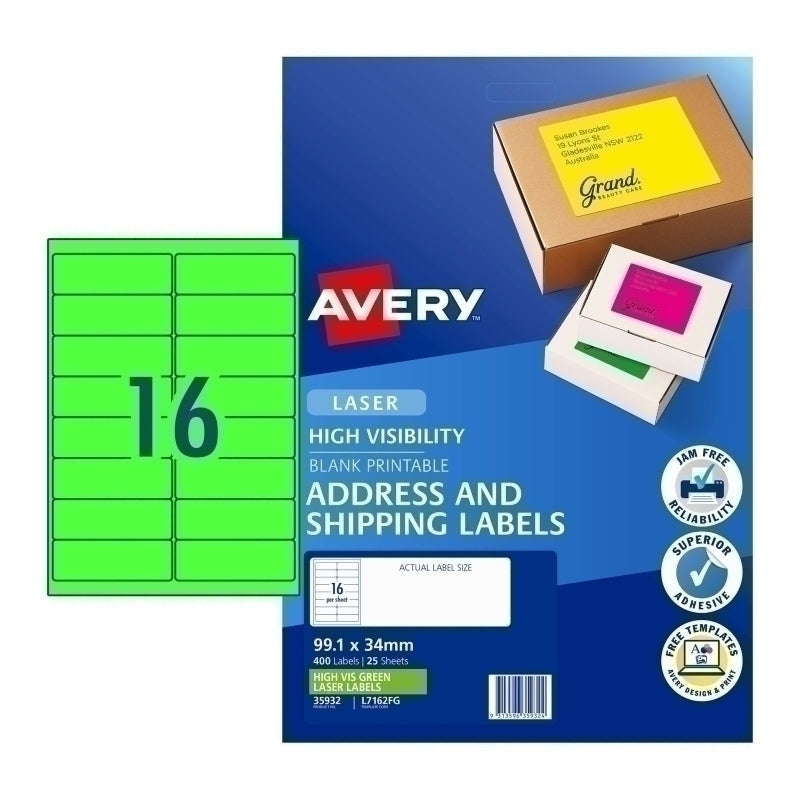 Avery Laser Label Green L7162FG Pk25 - 35932