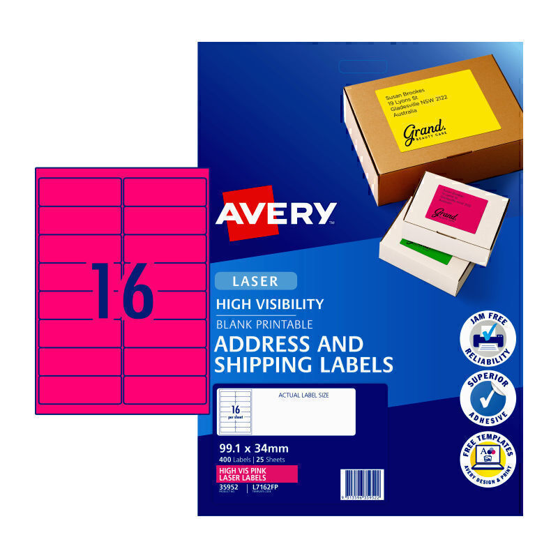 Avery LsrLb Pnk L7162FP 16Up Pk25 - 35952
