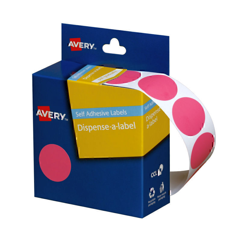 Avery Dispenser 24mm Pink Dot Pk500 - 937249