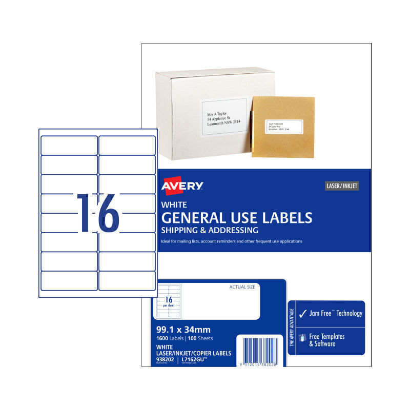 Avery Gen Label L7162GU 16Up Pk100 - 938202