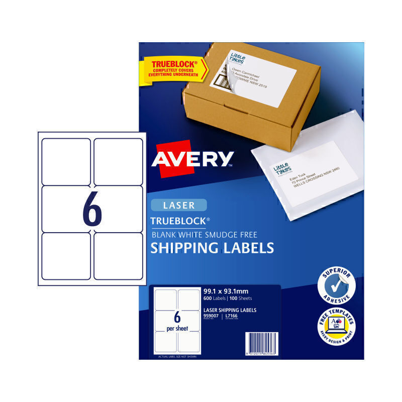 Avery Laser Label Shp L7166 6Up Pk100 - 959007