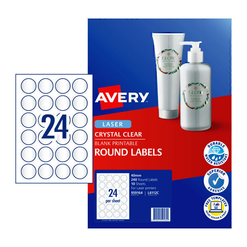 Avery Laser Label Rd Colour 40mm Pk240 - 959164
