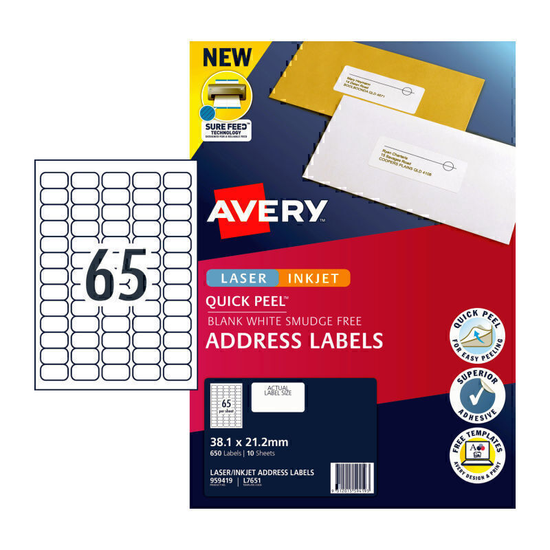 Avery Label QP L7651 65Up Pk10 - 959419