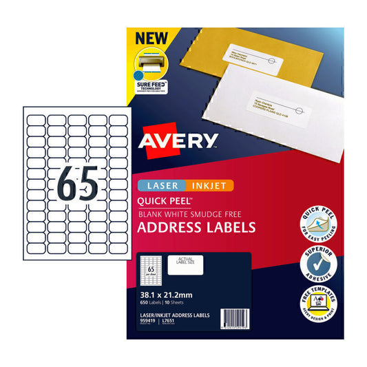 Avery Label QP L7651 65Up Pk10  - 959419