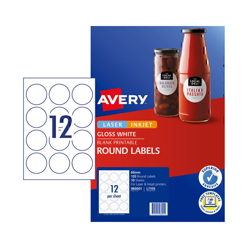 Avery Label L7105 Rd 60mm 12Up Pk10 - 980001