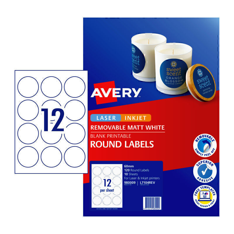 Avery Label Rd L7104 60mm 12Up Pk10 - 980009