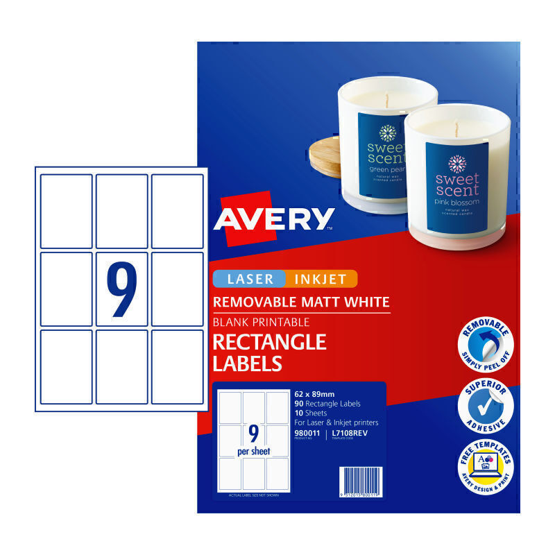 Avery Label Rct L7108REV 9Up Pk10 - 980011