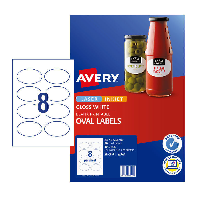 Avery Label Oval L7127 8Up Pk10 - 980012