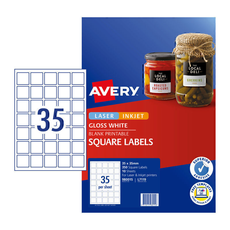 Avery Label Sq Gls White L7119 Pk350 - 980015