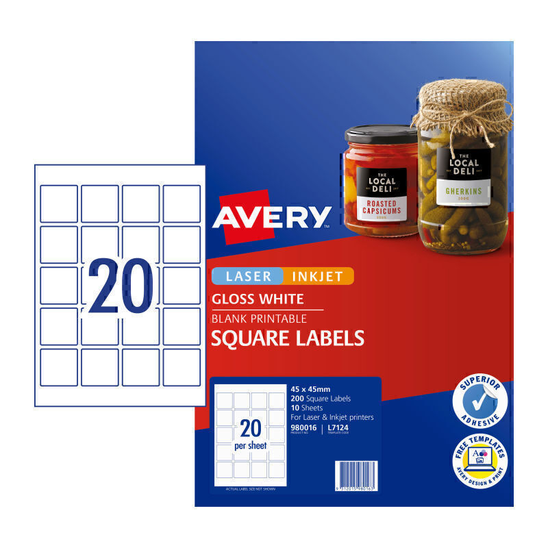 Avery Label Square L7124 20Up Pk10 - 980016