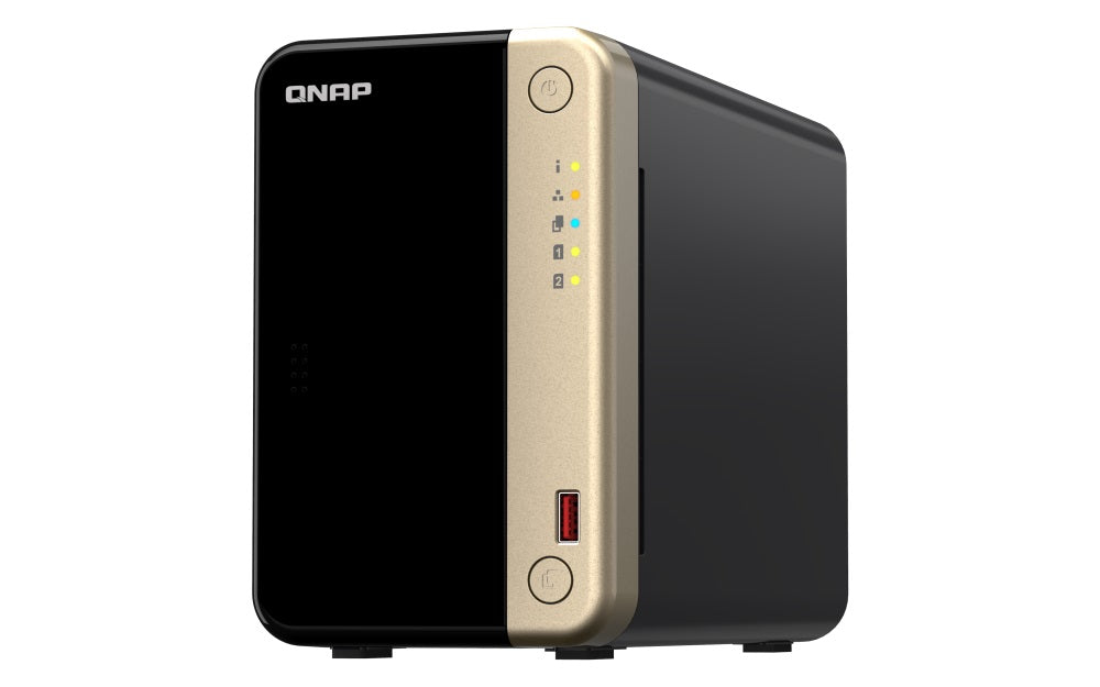 QNAP TS-264-8G 2 Bay desktop NAS 8 GB DDR4 onboard not expandable 2 x 3.5'/2.5' SATA 6Gb/s drive bays 2 x M.2 2280 PCIe Gen 3 x1 slots 2 x 2.5GbE TS-264-8G